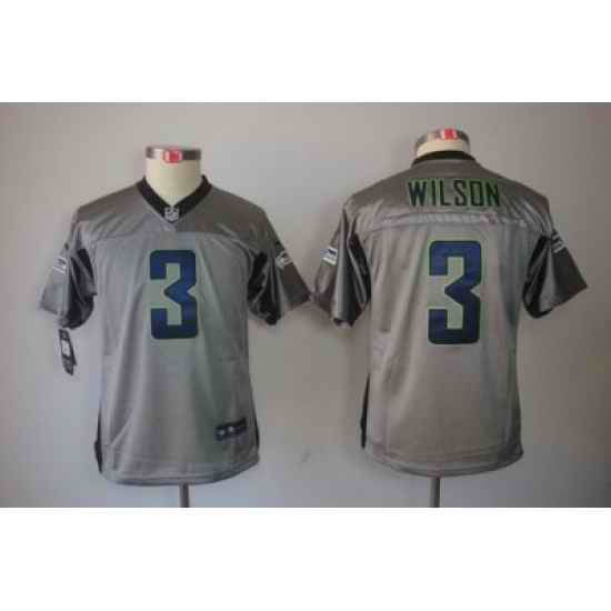 Youth Nike Seattle Seahawks #3 Russell Wilson Grey Shadow Elite Jerseys